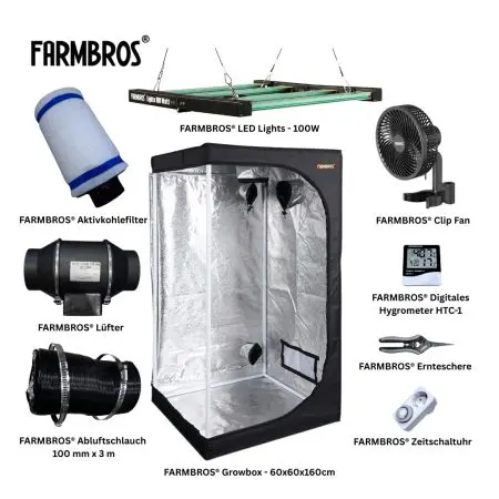 FARMBROS® Growset S mit LED, Abluftsystem & Zubehör – Indoor Grow Komplettset