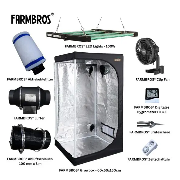 FARMBROS® Growset S mit LED, Abluftsystem & Zubehör – Indoor Grow Komplettset
